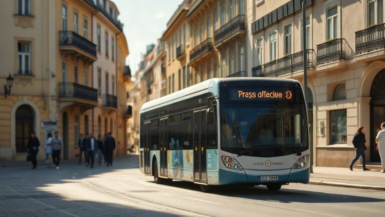Autocarro 708 a circular numa rua de Lisboa, com edifícios históricos ao fundo