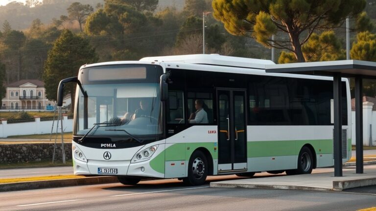Autocarro moderno numa paragem nos arredores de Sintra, com a serra ao fundo, ilustrando os horários da Carris Metropolitana em Sintra