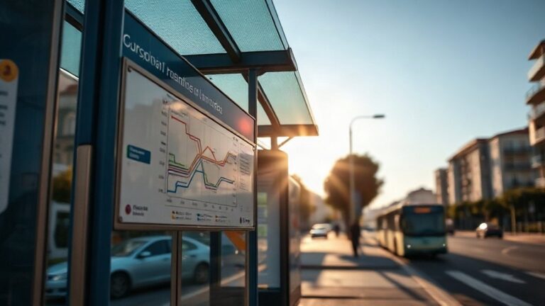 Painel com mapa de percurso de autocarro numa paragem, ilustrando o conceito de percurso em inglês como route