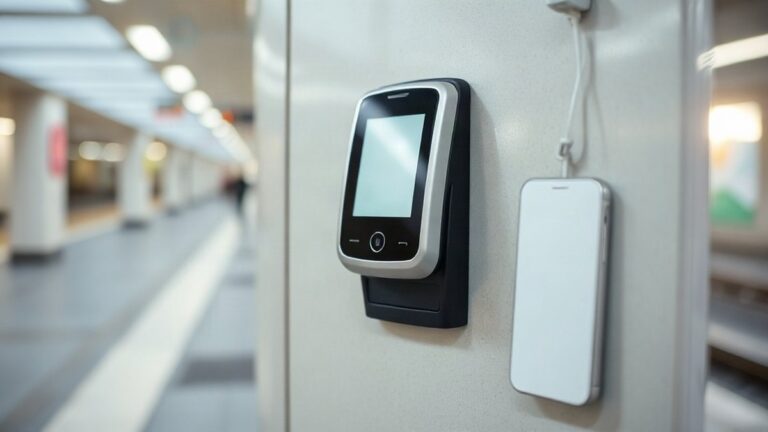 Leitor de cartão de transportes e telemóvel num ponto de carregamento urbano