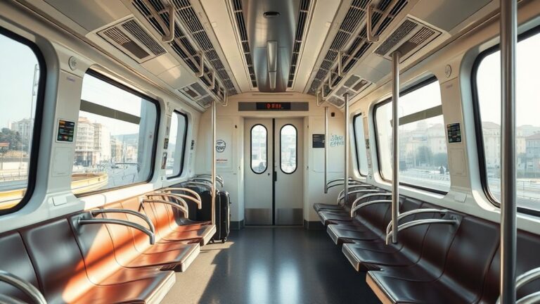 Carruagem do metro com espaço para malas Interior de uma carruagem do metro do Porto com espaço para bagagem