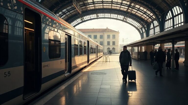 Comboio intercidades numa plataforma de estação portuguesa ao início da manhã
