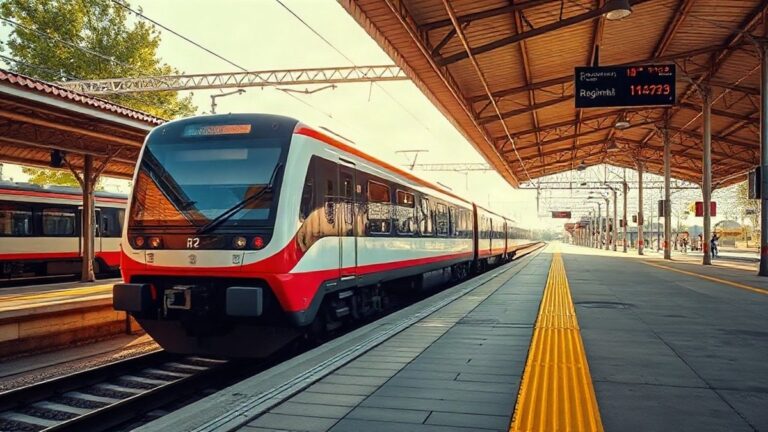 Comboio regional a chegar a uma plataforma de estação ferroviária em Portugal