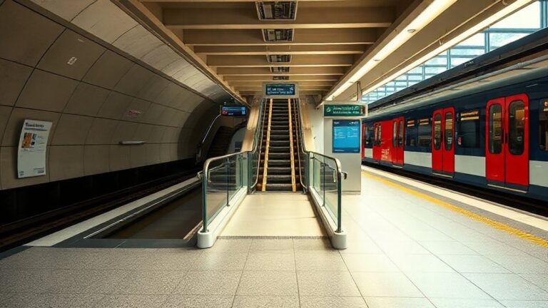 Plataforma de estação de metro moderna com acesso sem degraus e elevador