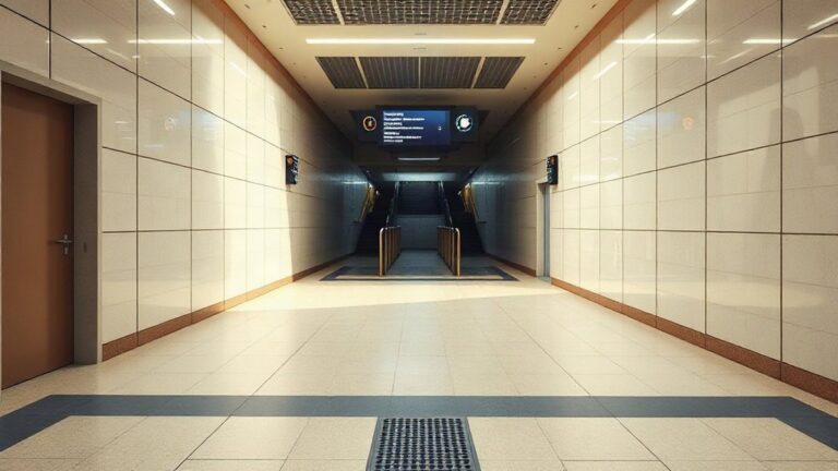 Entrada acessível numa estação de metro Corredor de entrada de estação de metro com piso tátil e acesso sem degraus