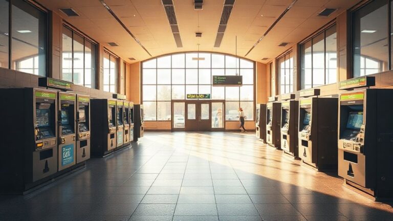 Máquinas de venda e validadores de bilhetes numa estação de metro