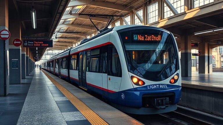 Comboio do Metro do Porto a chegar a uma plataforma de estação urbana