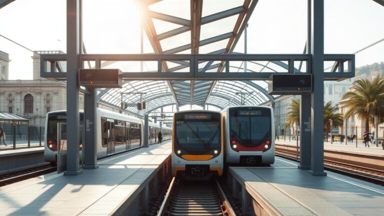 Plataforma moderna do metro do Porto com composição a chegar