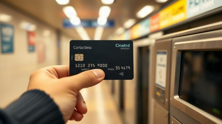 Cartão bancário contactless junto ao leitor de um validador do metro