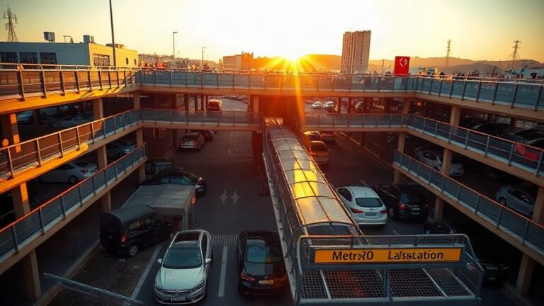 Parque de estacionamento junto a uma estação de metro na periferia de Lisboa