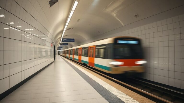Plataforma de metro em Lisboa com comboio a chegar, ilustrando o Passe Navegante